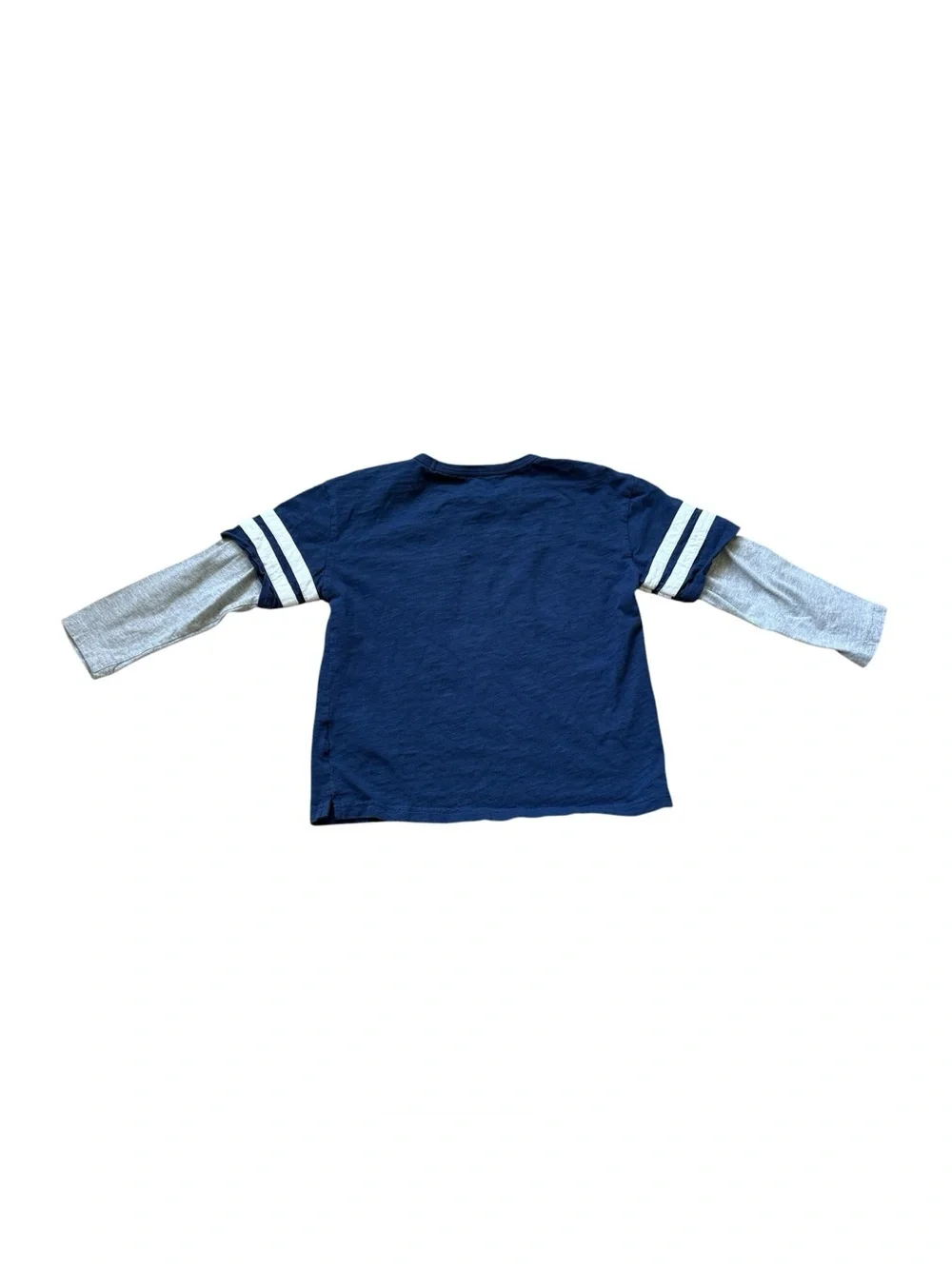 Mini Boden Boys Layered Look Pocket Tee Shirt Blue Gray Varsity Stripe 6-7Y